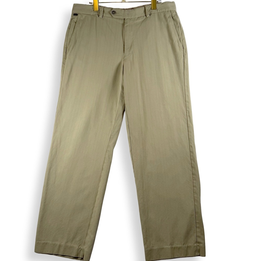 Tommy Bahama Pants Men 34 Khaki Silk Cotton Herringbone Straight Leg Chino